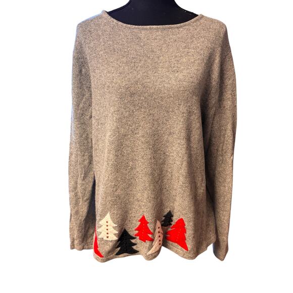 Crazy Horse Gray Wool Blend Holiday Sweater Christmas Tree Appliqué Pullover XL - Picture 2 of 6